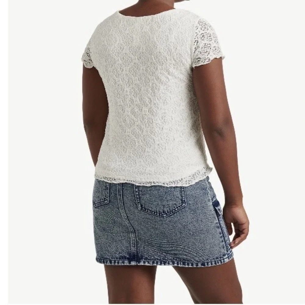Justice Girls Lace Tee Medium 10 New with Tags Silver Fern Empire Seam Cinched